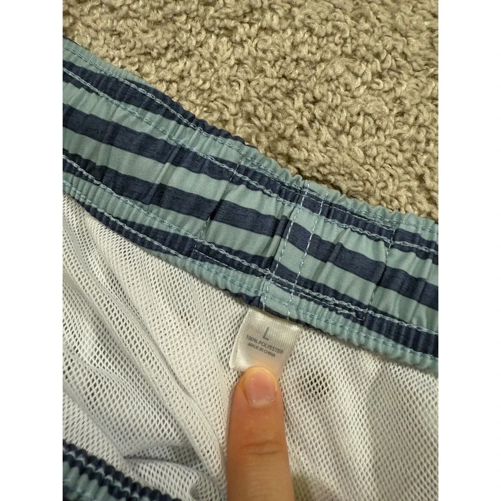 Southern Tide Mens Blue Striped Mesh Swim‎ Trunks Board Beach Fish Shorts Surf L